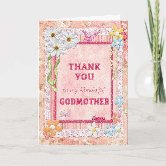 Gracias madrina, tarjeta de artesanía de flores (Anverso)