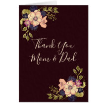 Gracias mamá y papá, tarjeta floral de Borgoña
