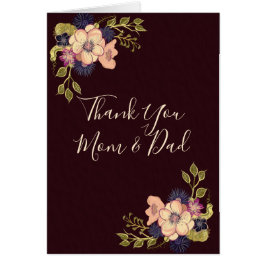 Gracias mamá y papá, tarjeta floral de Borgoña