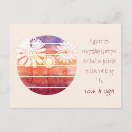 Gracias mensaje con flores y postal de puesta de s