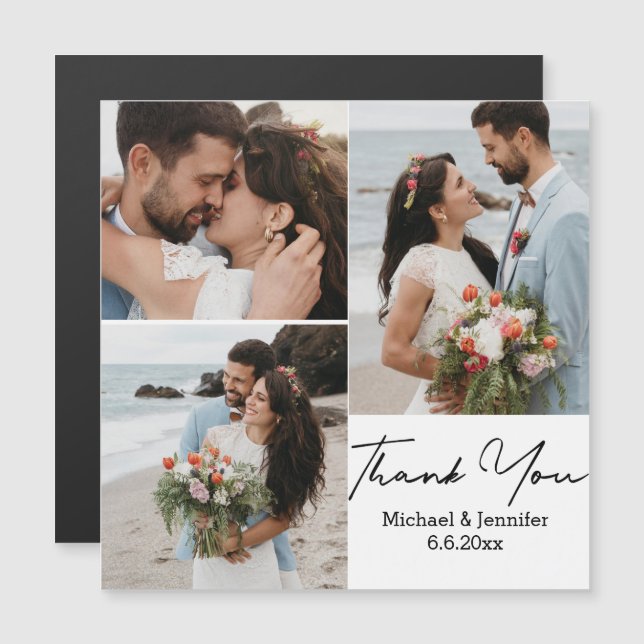 gracias, mínimo 3 fotos imán boda (Anverso/Reverso)