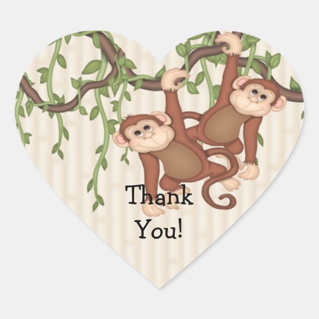 Gracias Monos gemelos Baby Shower Heart Pegatina (Anverso)
