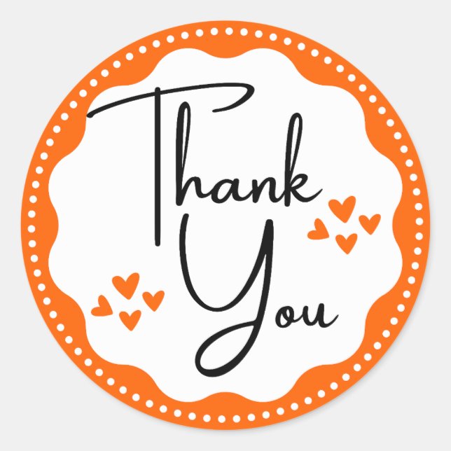 Gracias Naranja Hearts Classic Round Pegatina (Anverso)