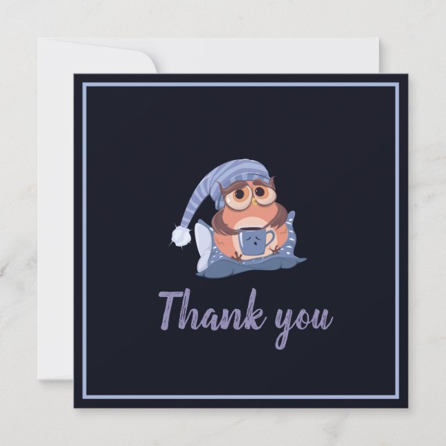 Gracias Navy Blue Gray Baby Owl Cute (Anverso)