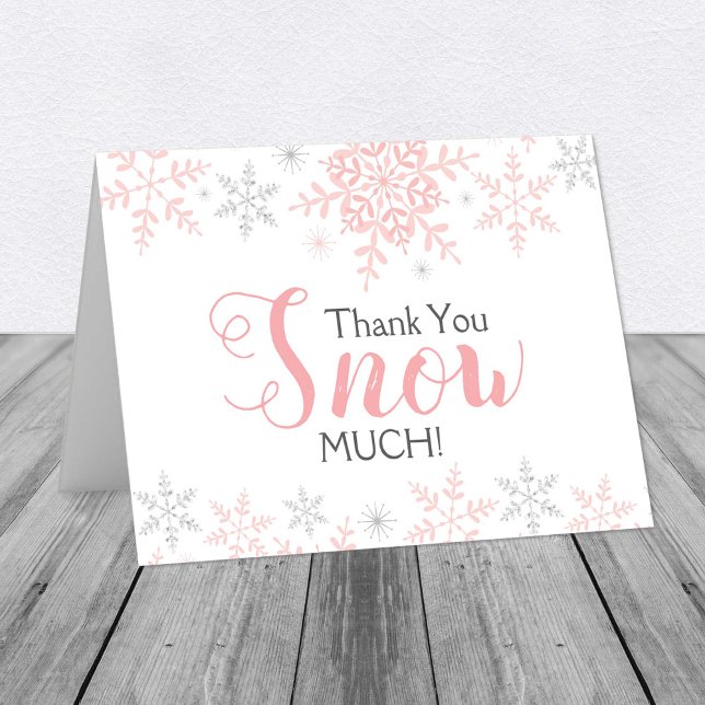 Gracias NIEVE Mucho Pink Winter Nota Baby Shower (Pink & Silver Glitter Snowflakes Thank You Snow Much Thank You Note Card)