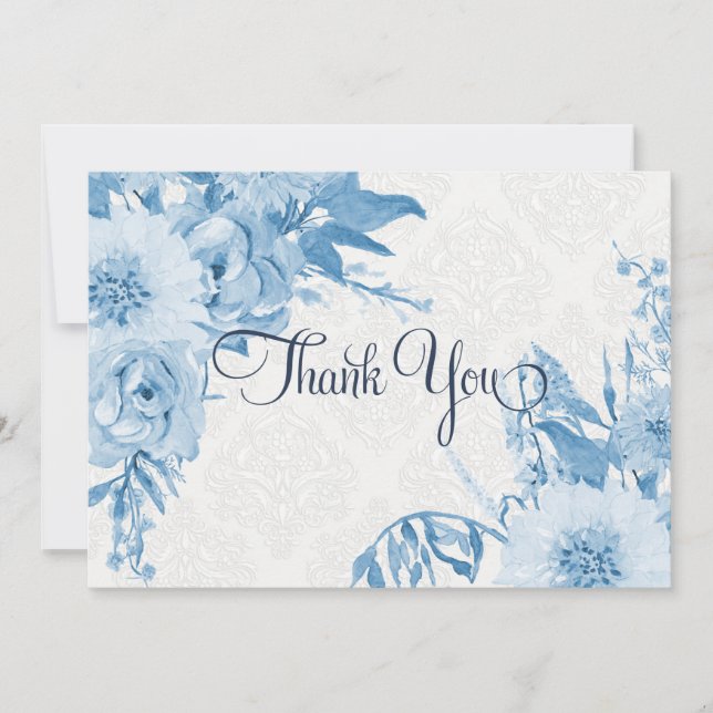 Gracias Nota Azul marino y acuarela floral blanca (Anverso)