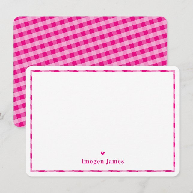 GRACIAS NOTA moderna de chequeo corazón lindo rosa (Anverso / Reverso)