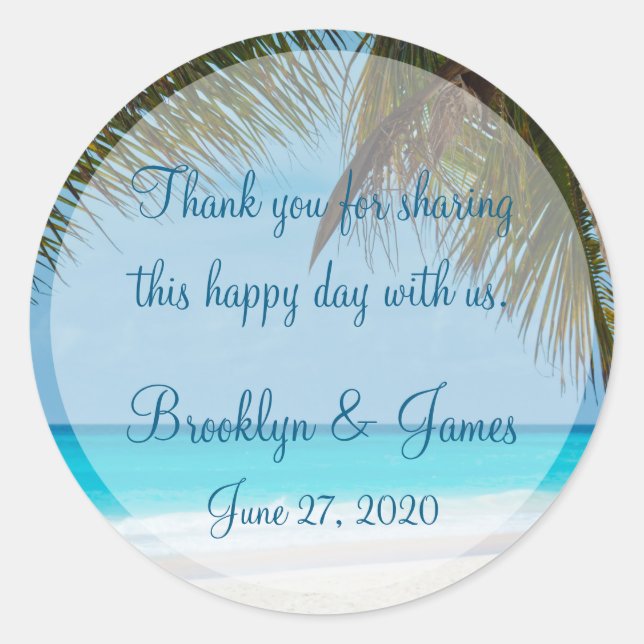 Gracias Palm Trees En Los Pegatinas De Bodas De Pl (Anverso)
