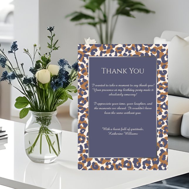 Gracias Patrón de Leopardo de tarjetas - Azul y Ma (Thank You Card-Leopard Pattern-Blue and Brown- Invitation )