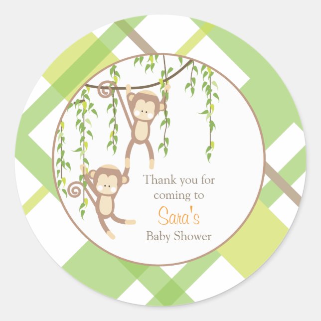 Gracias | Pegatina Baby Shower Twin Monkeys (Anverso)