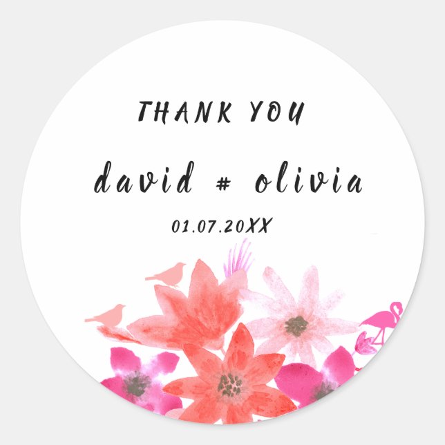 Gracias Pegatina con Floral Design Classic Round (Anverso)