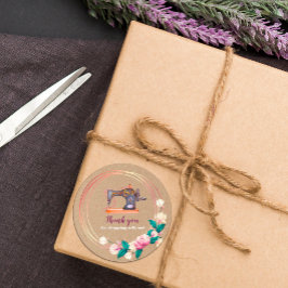 Gracias pegatina de kraft floral de máquina de cos