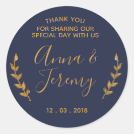 Gracias Pegatina de plumas azules de oro y marina