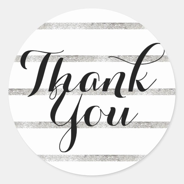 Gracias Pegatina Faux Silver Leaf Cursive Black (Anverso)
