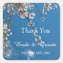 Gracias pegatinas de bodas, flores de cerezo