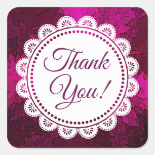 Gracias Pegatinas de encaje blanco y magenta