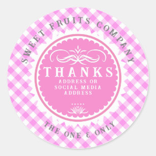 Gracias Pink Gingham Classic Round Pegatina