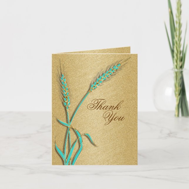 "Gracias" plantilla de boda de oro de aqua (Anverso)