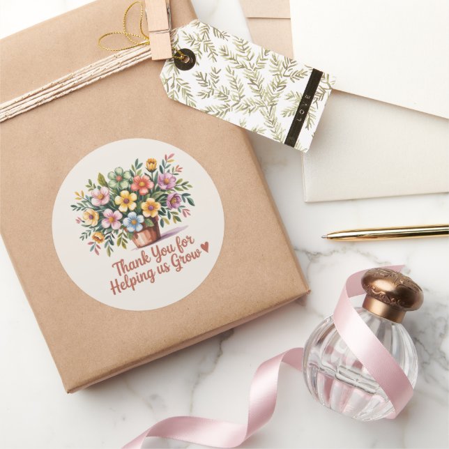 "Gracias por ayudarnos a crecer" Pegatina de la ro (Regalar)