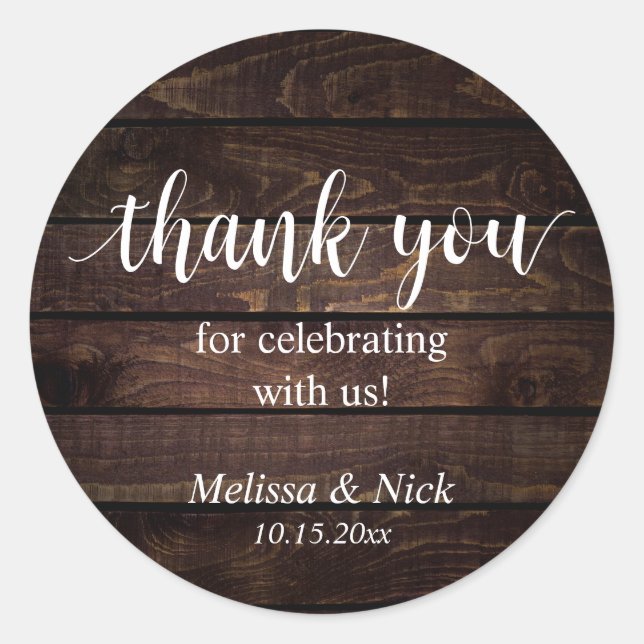 Gracias por celebrar con nosotros Boda Pegatina (Anverso)