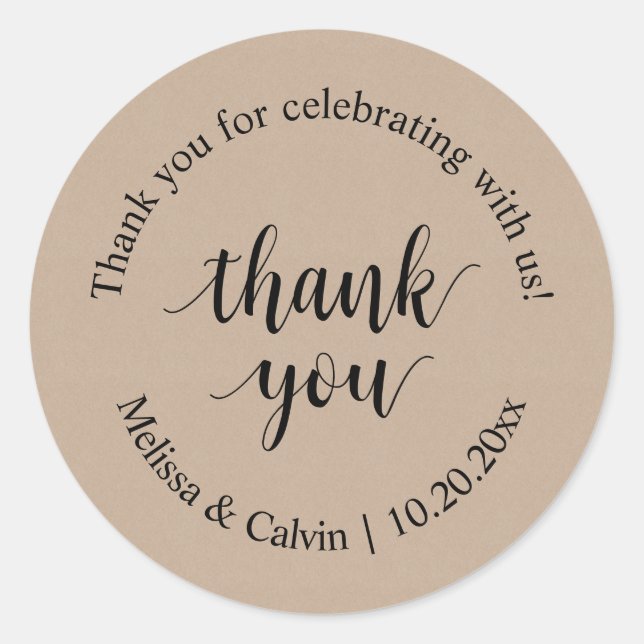 Gracias por celebrar con nosotros Boda Pegatina (Anverso)