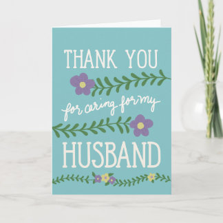 Gracias por cuidar a mi esposo Tarjeta