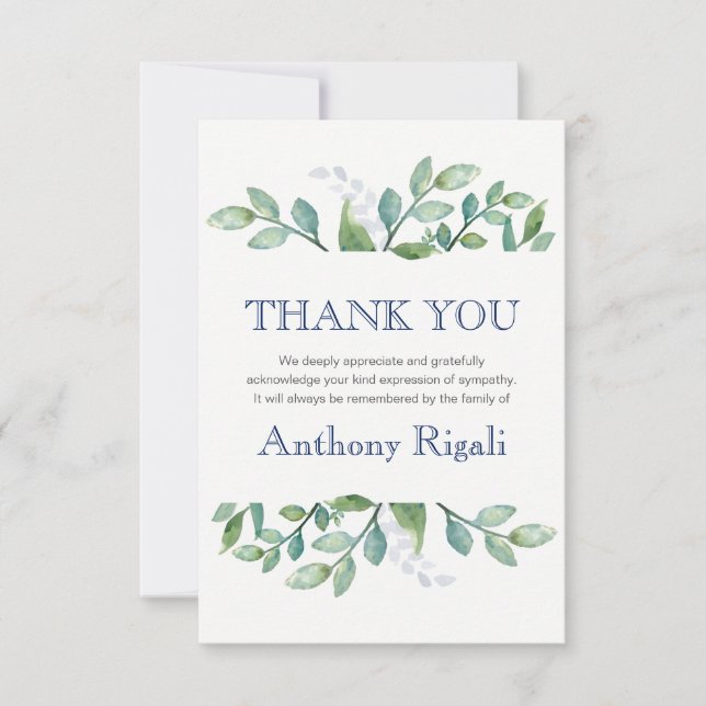 Gracias por la tarjeta de nota funeraria Greenery  (Anverso)