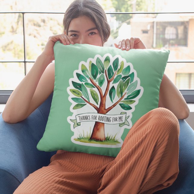 Gracias Por Rooting For Me Cojín decorativo (Show your gratitude with this, "Thanks for rooting for me" watercolor tree throw pillow! )