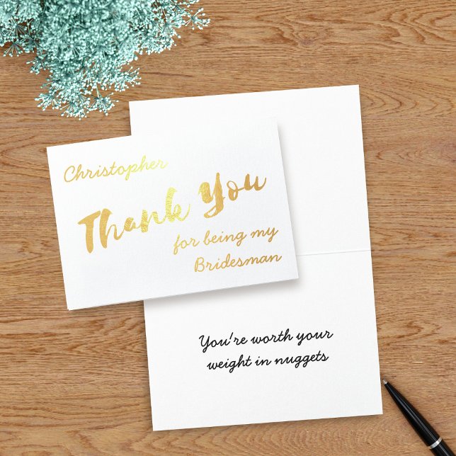 Gracias por ser mi tarjeta de Relieve metalizado d (Thank your Bridesman or any member of your bridal party with this real foil thank you card)