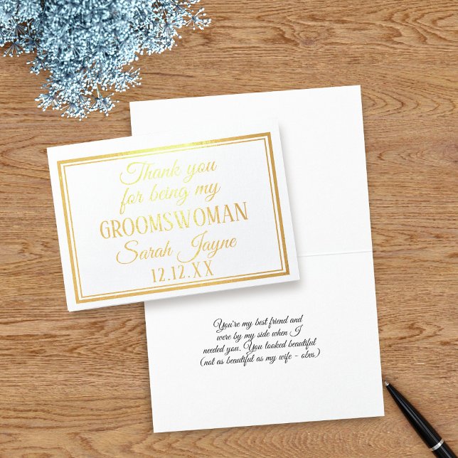Gracias por ser mi tarjeta de Relieve metalizado G (Thank your Groomswoman or any member of your Bridal Party with this real foil Thank You Card)