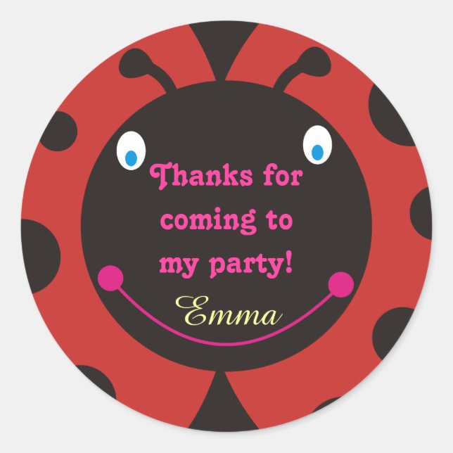 ¡Gracias por venir a mi fiesta! Pegatinas Ladybug (Anverso)