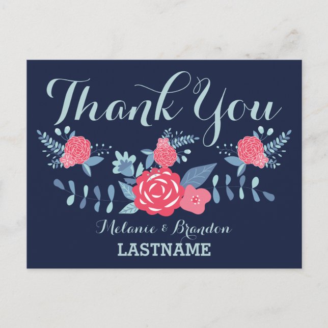 Gracias postales Boho boda marina y rosa (Anverso)