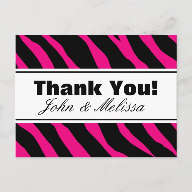 Gracias postales con rayas de cebra rosadas calien (Anverso)