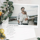 Gracias Postales para invitados Bodas y regalos<br><div class="desc">Este sencillo y elegante boda fotográfico moderno, gracias a su plantilla de postal, incluye sus nombres y fecha bajo su foto junto con "AMOR Y GRACIAS". El texto de la parte delantera es un poco negro suavizado. Puede elegir cambiar el tipo de letra, puntuación o color utilizado para varios elementos...</div>