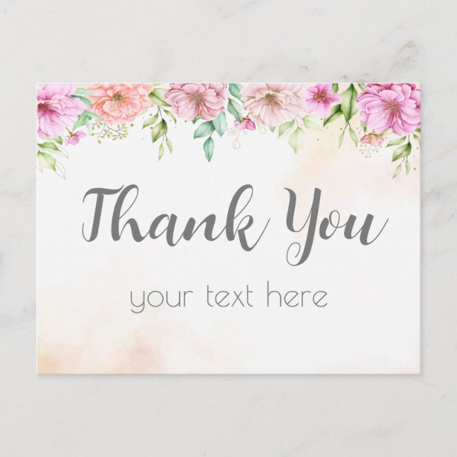 gracias rosa de tarjeta floral con acuarela (Anverso)