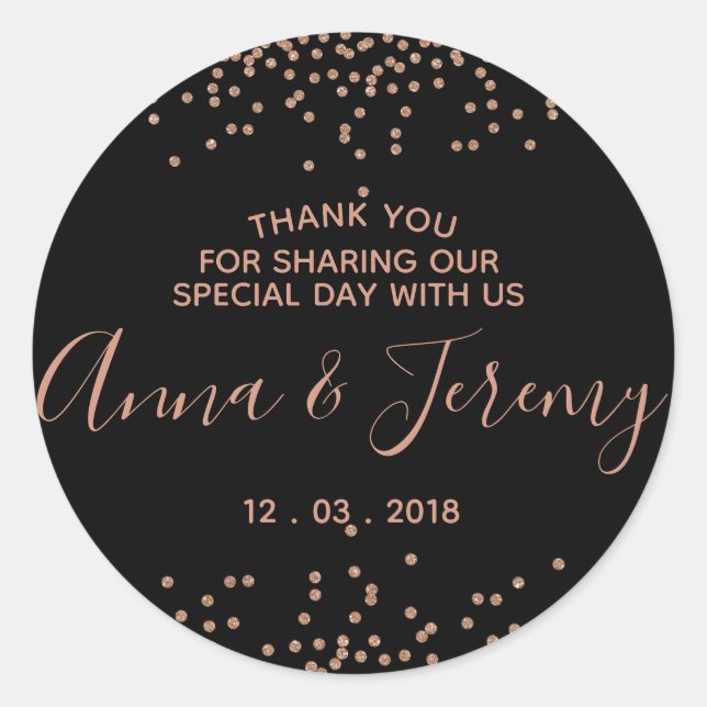 Gracias Rosa Gold y Black Confetti Pegatina (Anverso)