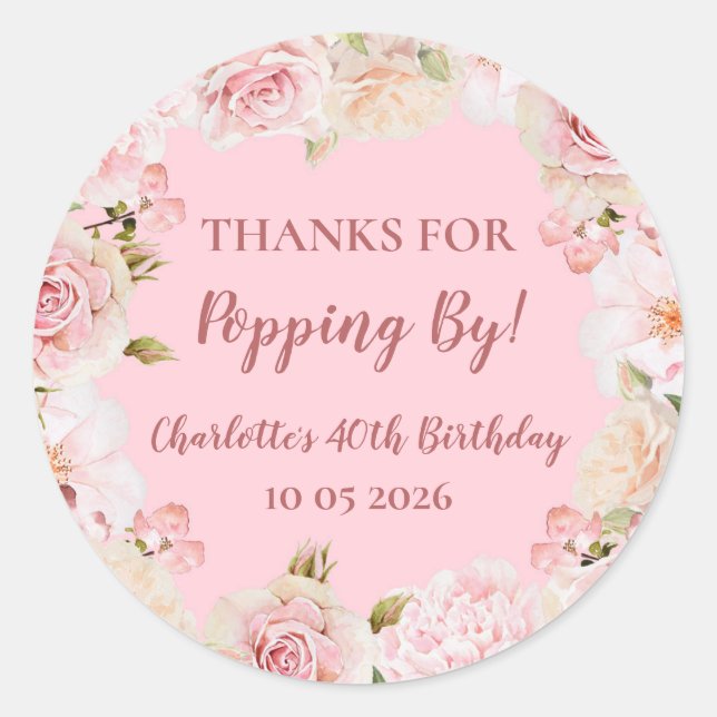 Gracias rosado por comprar por etiqueta de cumplea (Anverso)