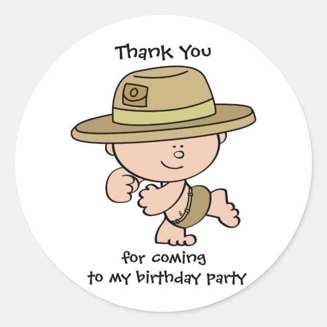 Gracias, Safari Explorer Birthday GiftTag Pegatina (Anverso)