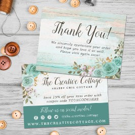 Gracias Shabby Chic Floral Rústico Madera Tarjeta 