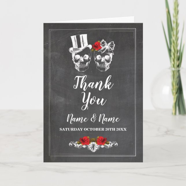 Gracias Skulls de tarjetas Boda Halloween Rustic (Anverso)