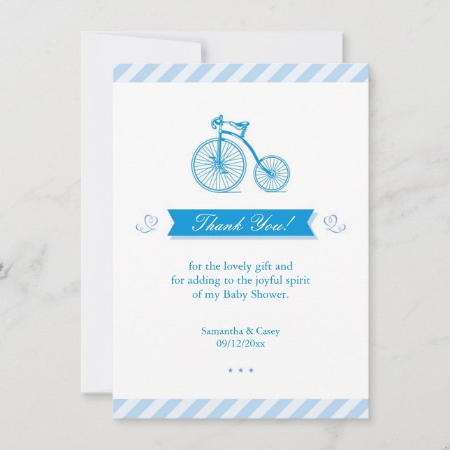 Gracias tarjeta Baby Shower azul (Anverso)