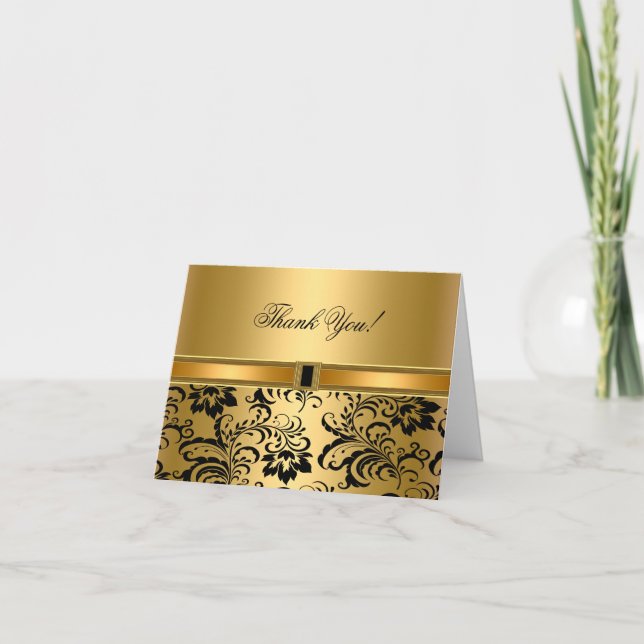 Gracias tarjeta Black Gold Damask (Anverso)