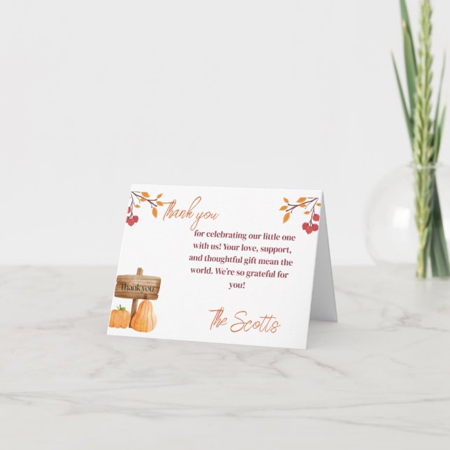 Gracias tarjeta calabaza pequeña (Anverso)