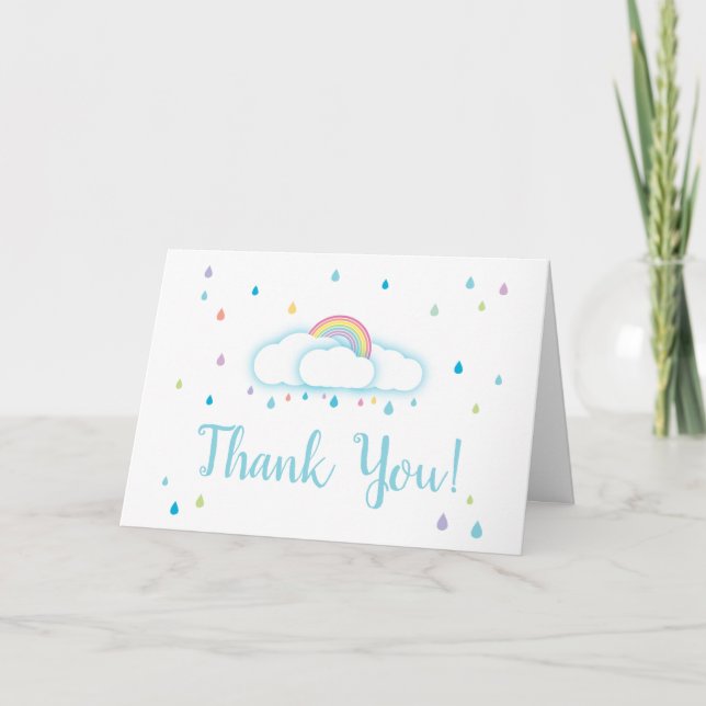 Gracias tarjeta Cloud Rainbow Raindrop Baby Shower (Anverso)