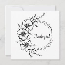 Gracias tarjeta con corona floral, dibujada a mano