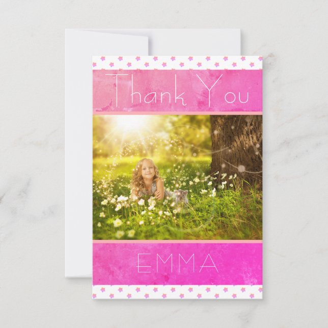 Gracias tarjeta de cumpleaños Girly Estrellas rosa (Anverso)