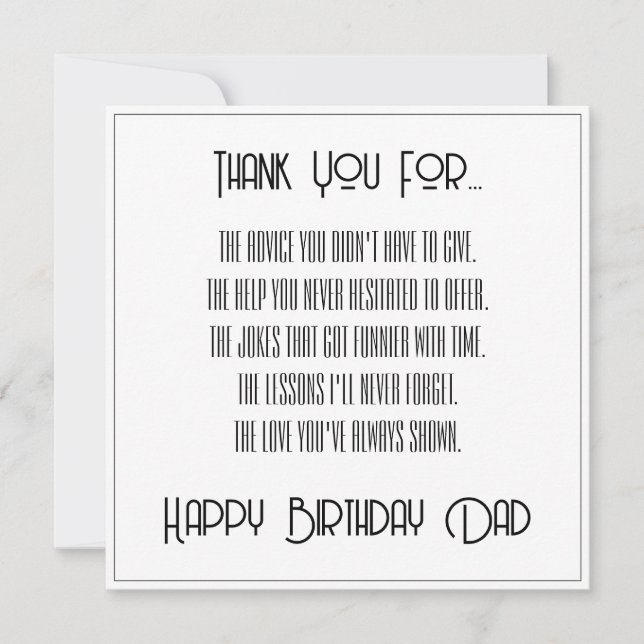 Gracias... Tarjeta de Cumpleaños para Papá con Let (Anverso)