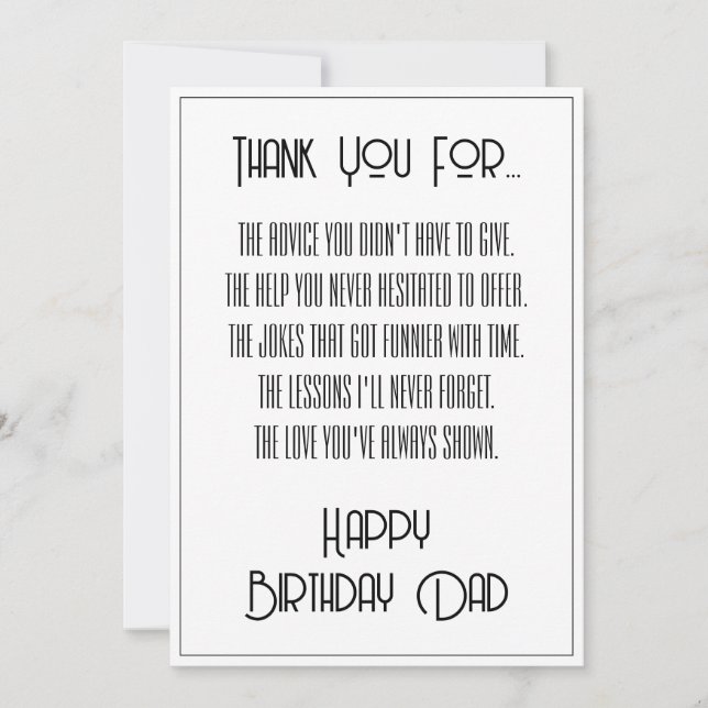 Gracias... Tarjeta de Cumpleaños para Papá con Let (Anverso)