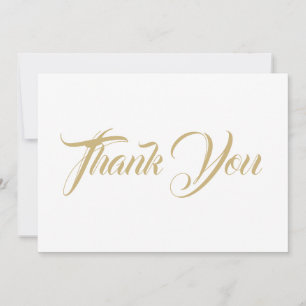 Gracias, tarjeta de escritura elegante dorada blan