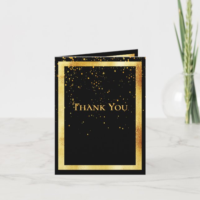 Gracias tarjeta de foto cumpleaños negro oro confe (Anverso)